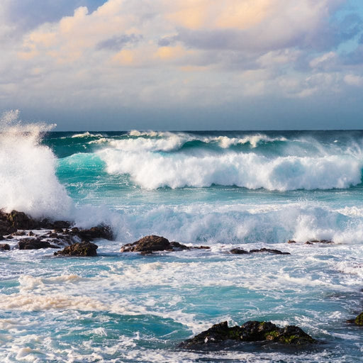 Blue Crash - Lucas Moore - Canvas Print - beautiful 5 panel wall art of crashing blue waves - this calm art painting makes the perfect gift for your family | NicheCanvas