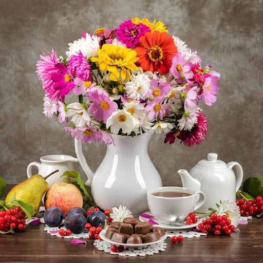 Flowers, Fruits, Chocolate & Coffee Canvas Print