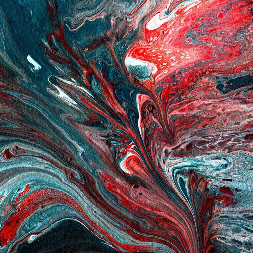 Multicolor Pouring - Canvas Print - abstract wall art of a blue and red painting creating a marble effect - the vibrant colors of this art print makes it the perfect home decor | NicheCanvas