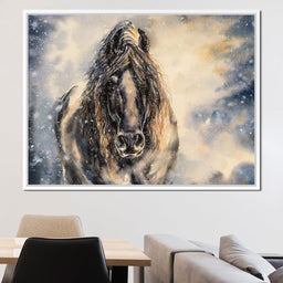 Black Horse in Winter - NicheCanvas