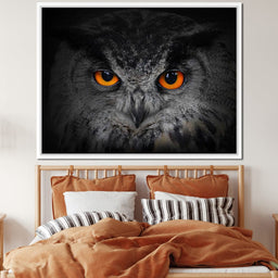 Black & White Owl with Orange Eyes - NicheCanvas
