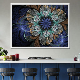 Blue and Gold Fractal Flower - NicheCanvas