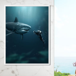 Shark Meets Diver - Zenzdesign - NicheCanvas