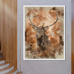Red Deer Stag on Brown Background - NicheCanvas