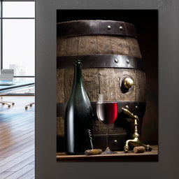 Wine bottle and barrel - NicheCanvas
