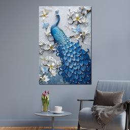 Blue Peacock Flower 1 panel Left - NicheCanvas