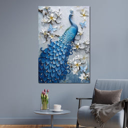 Blue Peacock Flower 1 panel - NicheCanvas
