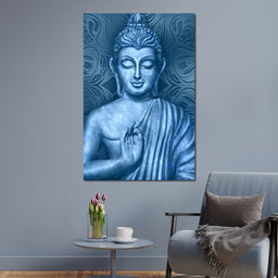 Quadro su tela Enlightened Buddha - Statue in a Blue Tone with a Mandala -  Zen - Quadri