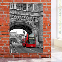 Red Bus Passing on the Tower Bridge - NicheCanvas