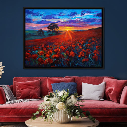 Sunset over the Poppy Fields framed canvas print
