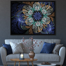 Blue and Gold Fractal Flower - NicheCanvas