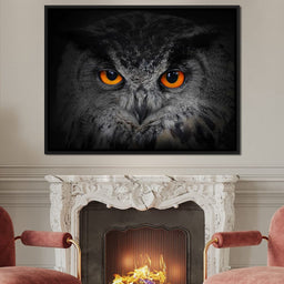 Black & White Owl with Orange Eyes - NicheCanvas