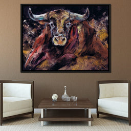 Brown Bull Charge - NicheCanvas