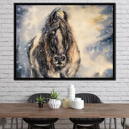Black Horse in Winter - NicheCanvas