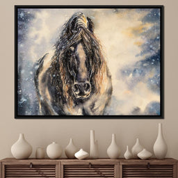 Black Horse in Winter - NicheCanvas