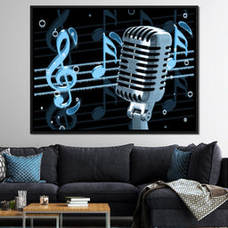 Vintage Microphone & Blue Notes - NicheCanvas
