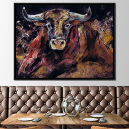 Brown Bull Charge - NicheCanvas