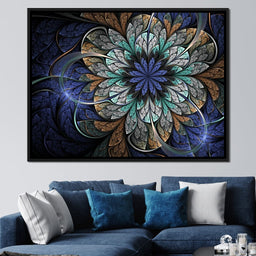 Blue and Gold Fractal Flower - NicheCanvas