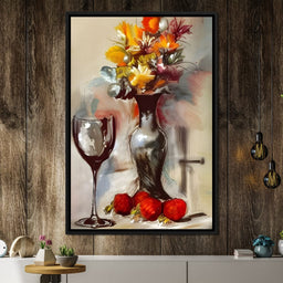 Abstract Wine & Flowers 02 - NicheCanvas