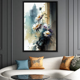 White & Teal Watercolor Flowers - NicheCanvas