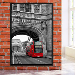 Red Bus Passing on the Tower Bridge - NicheCanvas
