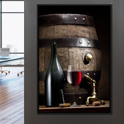 Wine bottle and barrel - NicheCanvas