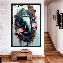 Blue Ganesh Portrait - NicheCanvas