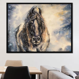 Black Horse in Winter - NicheCanvas