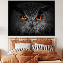 Black & White Owl with Orange Eyes - NicheCanvas