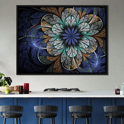 Blue and Gold Fractal Flower - NicheCanvas