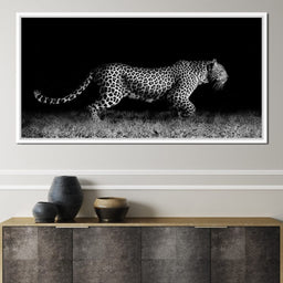 Black and White Jaguar Running - NicheCanvas