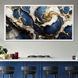 Luxury Abstract Marble in Blue, White & Gold - NicheCanvas