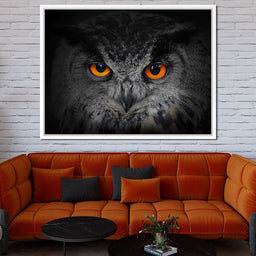 Black & White Owl with Orange Eyes - NicheCanvas