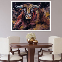 Brown Bull Charge - NicheCanvas