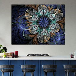 Blue and Gold Fractal Flower - NicheCanvas