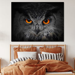 Black & White Owl with Orange Eyes - NicheCanvas