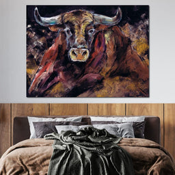 Brown Bull Charge - NicheCanvas