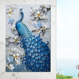 Blue Peacock Flower 1 panel Left - NicheCanvas