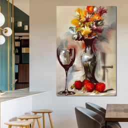 Abstract Wine & Flowers 02 - NicheCanvas