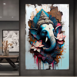 Blue Ganesh Portrait - NicheCanvas