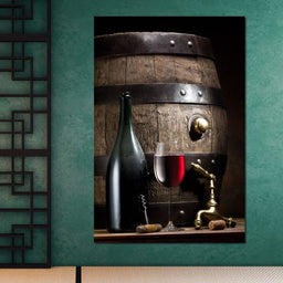 Wine bottle and barrel - NicheCanvas