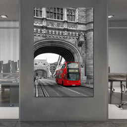 Red Bus Passing on the Tower Bridge - NicheCanvas