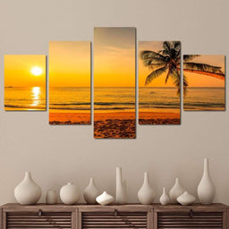 Tropical Sunset Multi Panel Canvas Wall Art - NicheCanvas