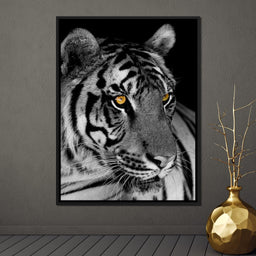 Black and White Tiger with Yellow Eyes - NicheCanvas