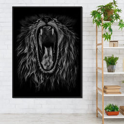 Black and White Roaring Lion - NicheCanvas