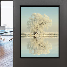 Winter Tree by the Lake - NicheCanvas
