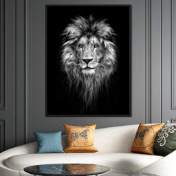 Black and White Lion Face - NicheCanvas