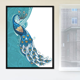 Peacock on Turquoise & White Background - NicheCanvas