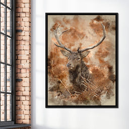 Red Deer Stag on Brown Background - NicheCanvas