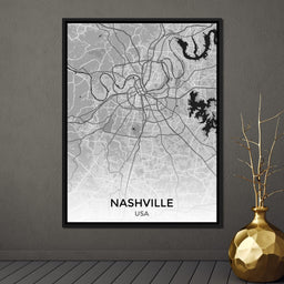 Map of Nashville, USA - NicheCanvas